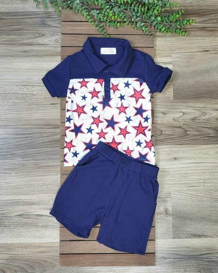 Boys Patriotic Top and Blue Shorts Outfit Set  A Touch of Magnolia Boutique   