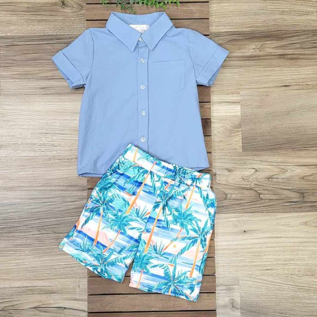 Boys Button Down Top and Tropical Shorts Set  A Touch of Magnolia Boutique   