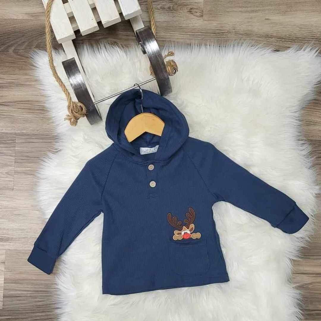 Boys Waffle Knit Hooded Red Nosed Deer Top  A Touch of Magnolia Boutique   