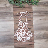 Baby girl boutique brown cow print halter style fringe romper.