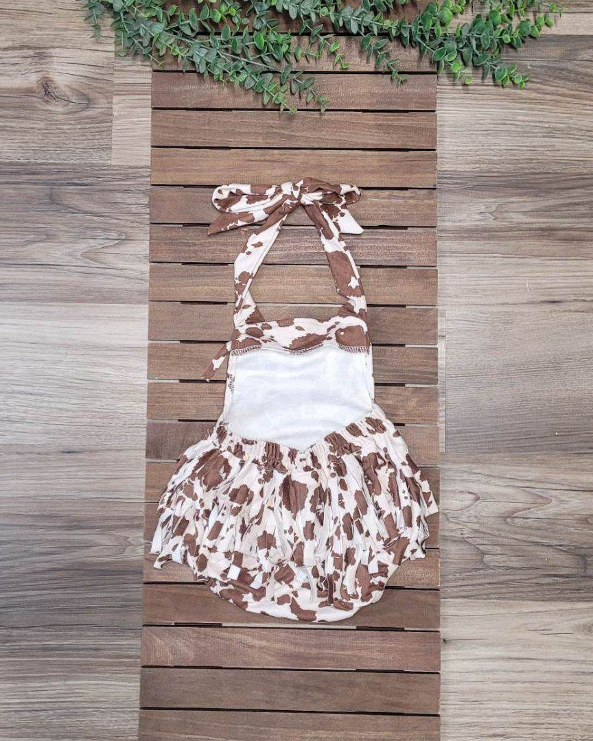 Baby Girl Brown Cow Print Fringe Romper  A Touch of Magnolia Boutique   