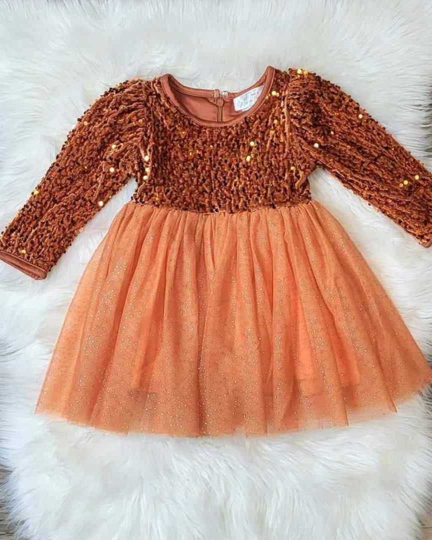 Burnt Orange Sequin and Tulle Dress  A Touch of Magnolia Boutique   