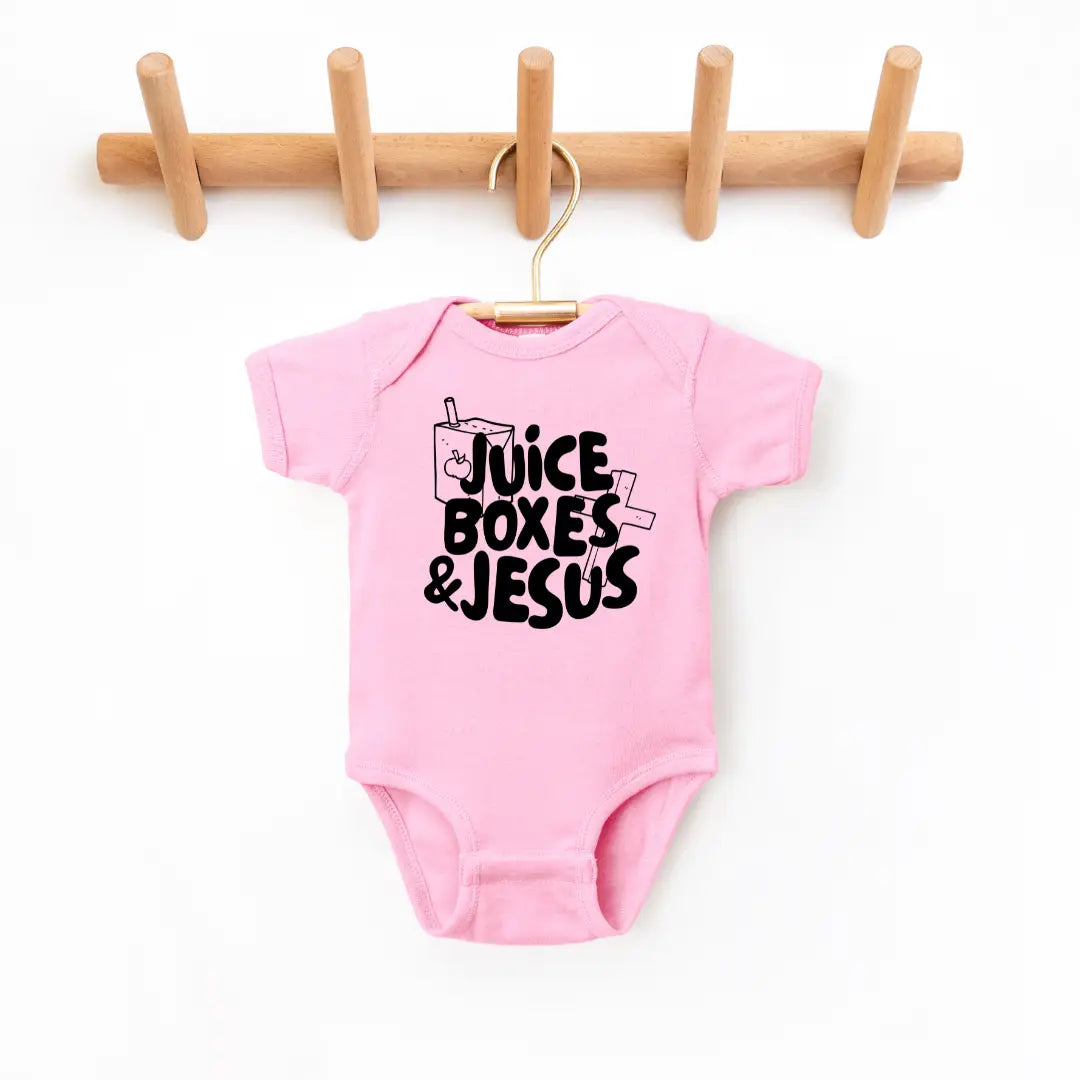 Juice Boxes & Jesus pink Infant Onesie A Touch of Magnolia Boutique