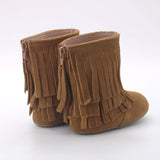 Girls boutique suede fringe boots with zip back.