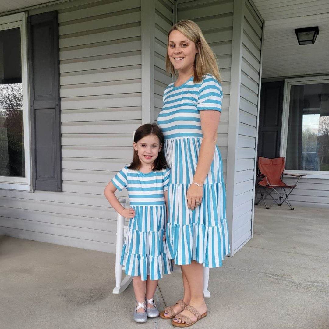 Mom & Me Striped Blue Dress-Adult  A Touch of Magnolia Boutique   