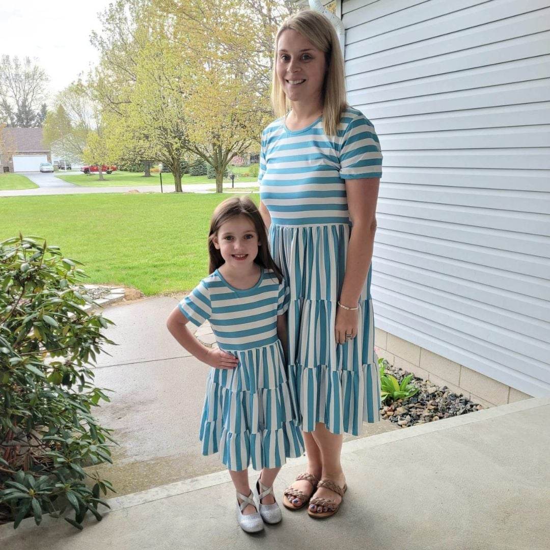 Mom & Me Striped Blue Dress-Adult  A Touch of Magnolia Boutique   