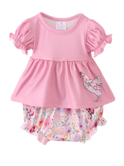 Baby Girl Pink Chicken Floral Shorts Outfit Set A Touch of Magnolia Boutique