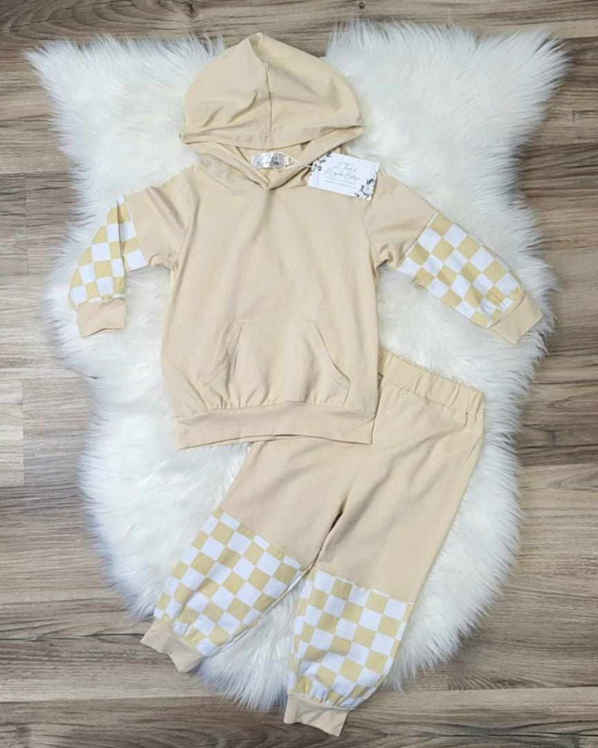 Beige Checkered Hooded Top and Joggers Set  A Touch of Magnolia Boutique   