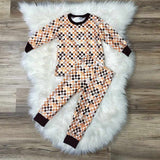 Brown Checkered Smiley Pajama Set