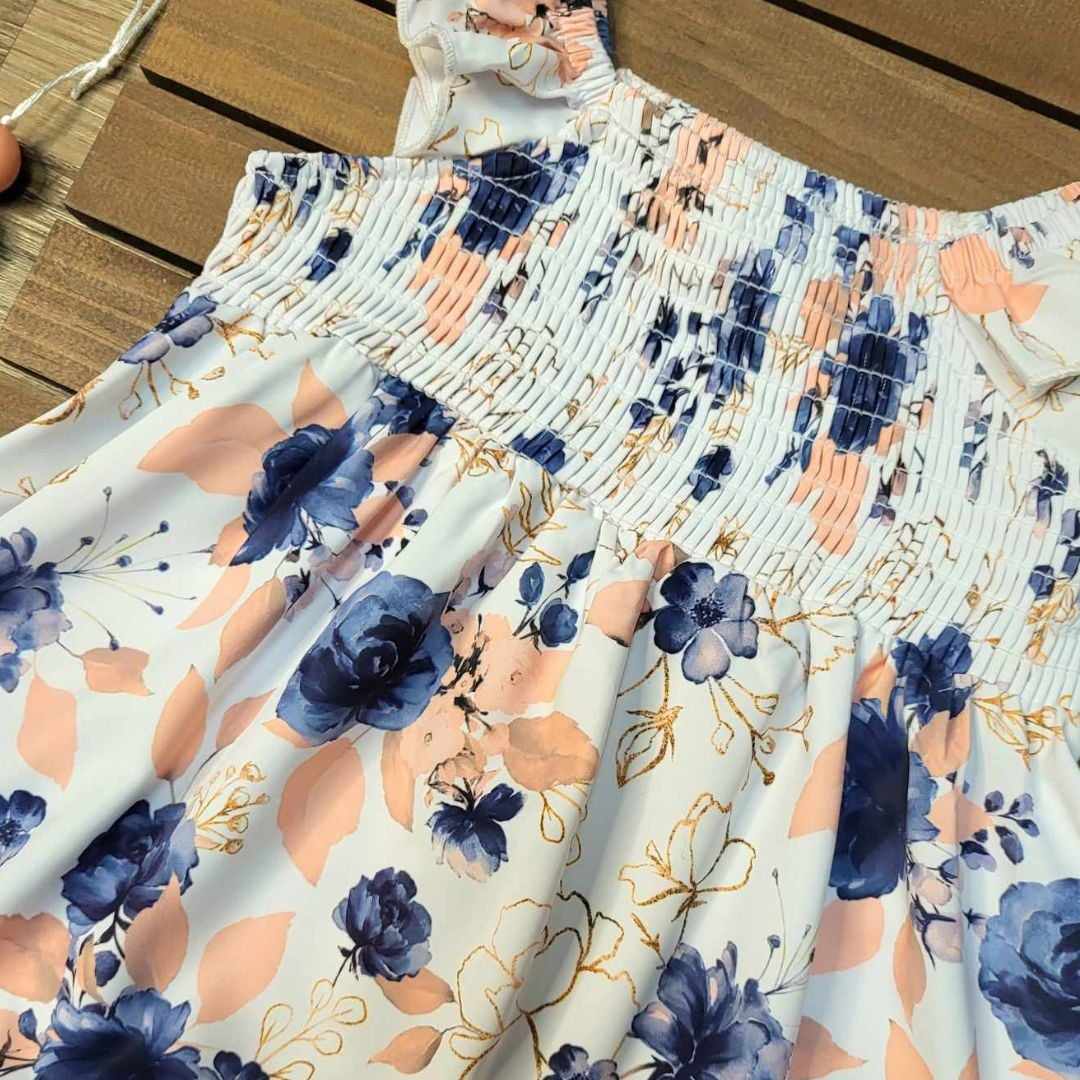 Blue and Peach Floral Smocked Top and Shorts Set  A Touch of Magnolia Boutique   