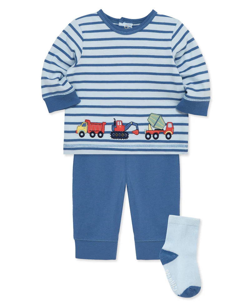 Baby Boy Blue Striped Construction Jogger Set A Touch of Magnolia Boutique