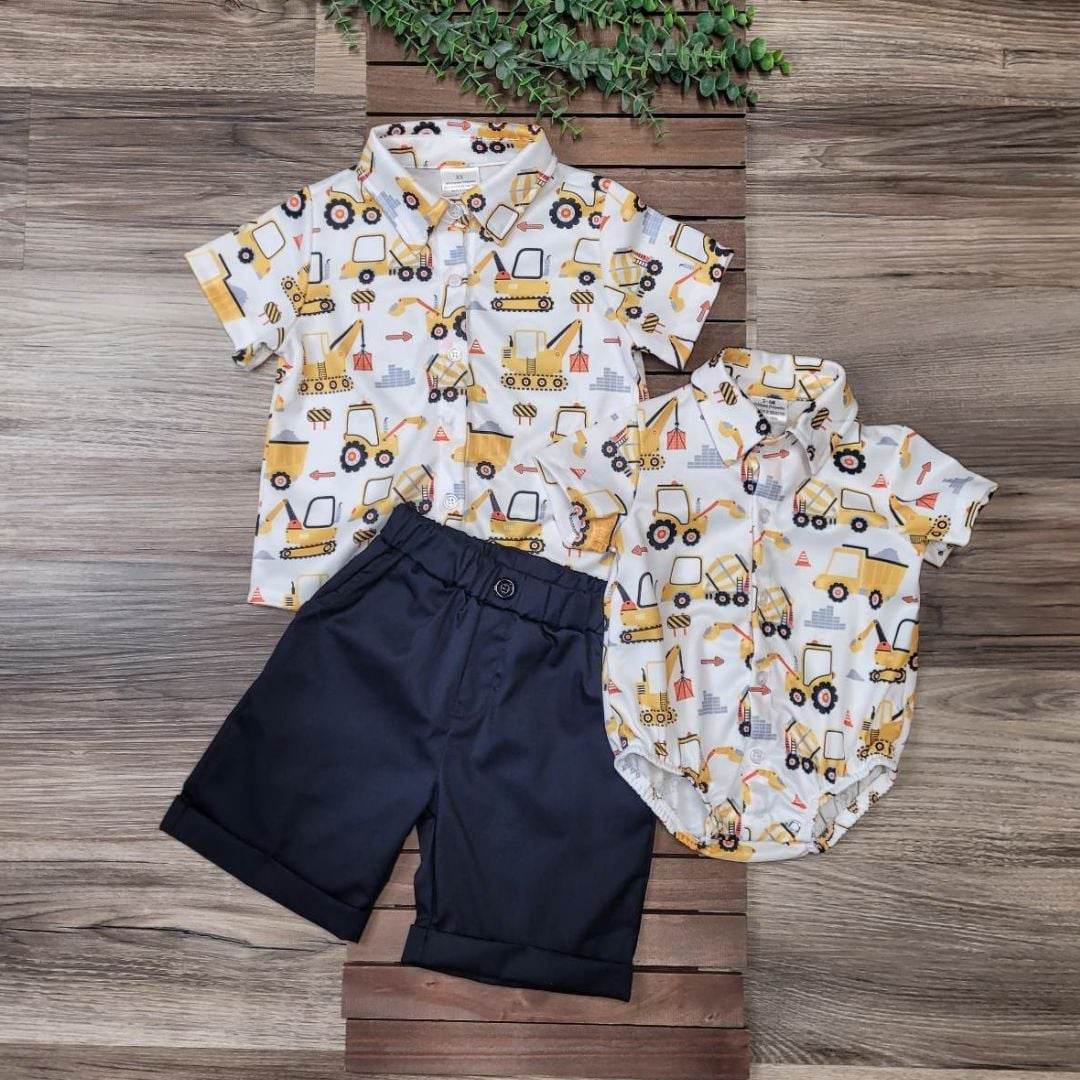 Boys Construction Button Down Top and Shorts Set  A Touch of Magnolia Boutique   