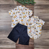 Boys Construction Button Down Top and Shorts Set