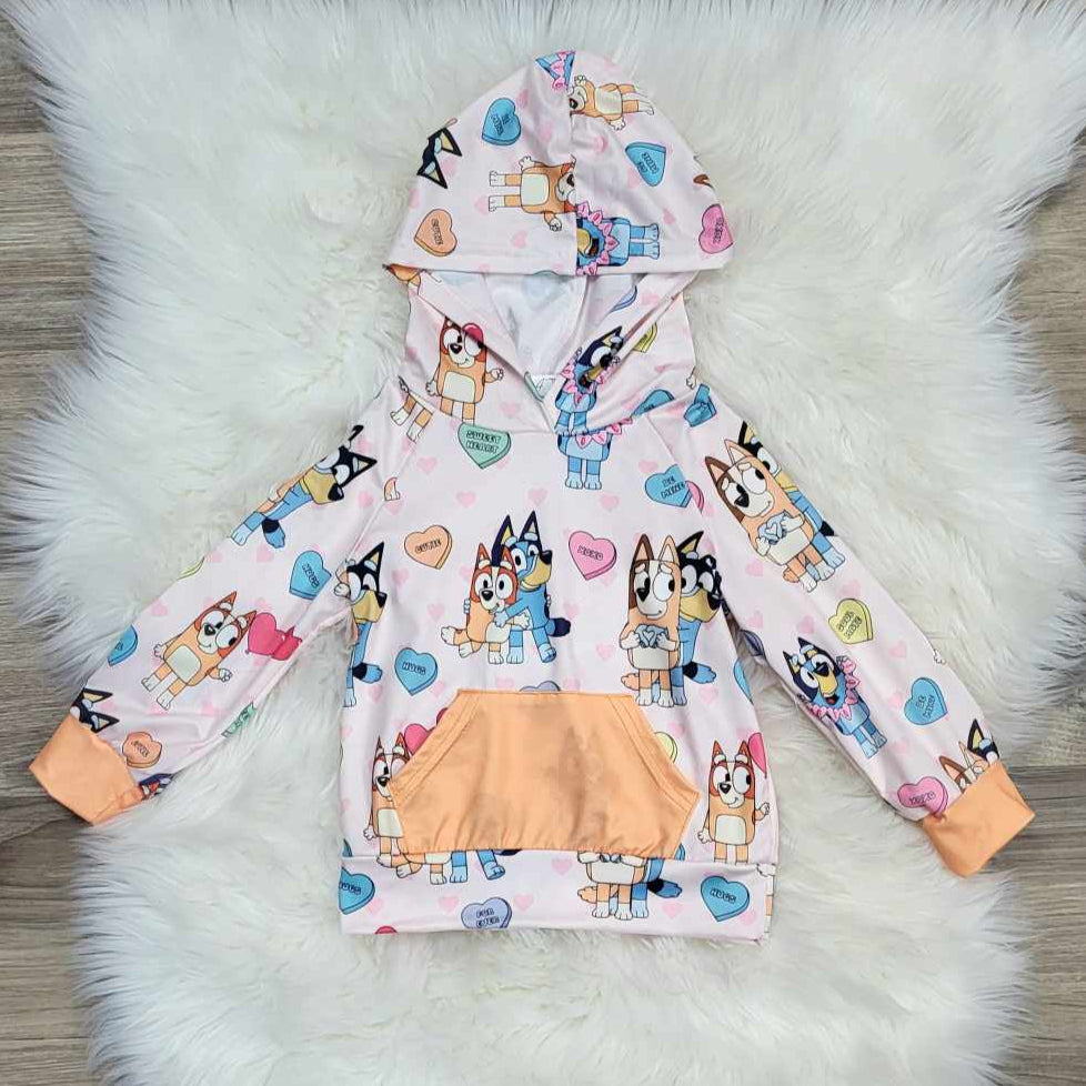 Conversation Hearts with Heeler Pups Hooded Top A Touch of Magnolia Boutique