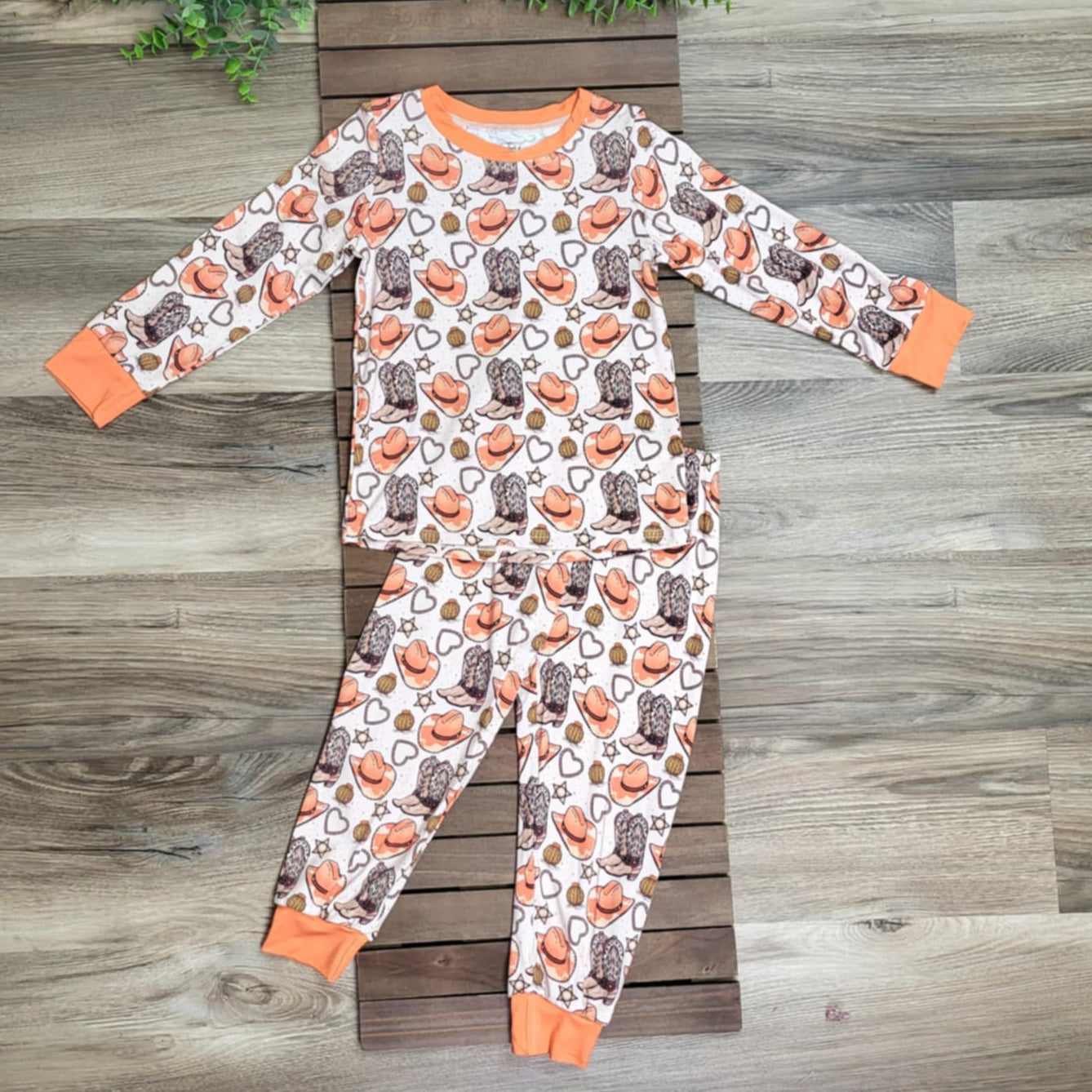 Bamboo Coral Cowgirl Themed Two-Piece Pajama Set A Touch of Magnolia Boutique
