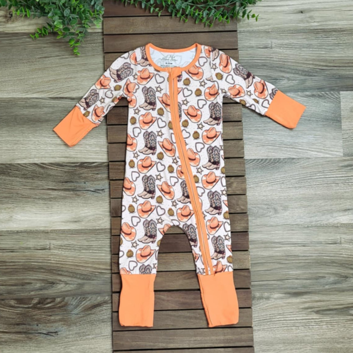 Bamboo Coral Cowgirl Baby Girl Zippie Romper/Sleeper A Touch of Magnolia Boutique