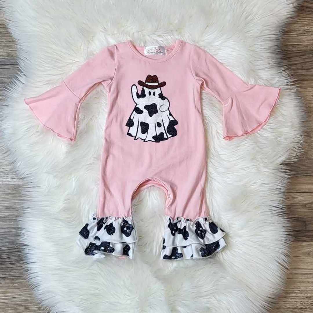Baby Girl Cow Print Cowboy Ghost Romper  A Touch of Magnolia Boutique   