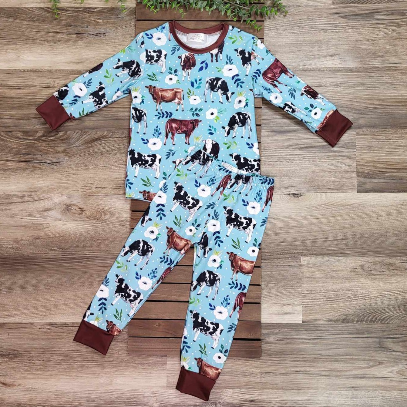 Floral Cows Print Pajama Set  A Touch of Magnolia Boutique   