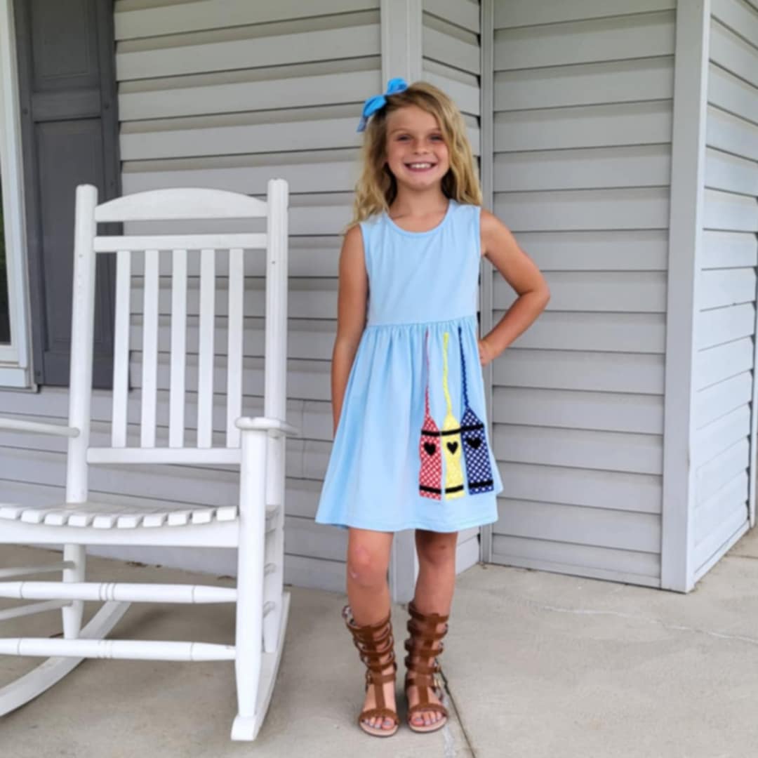 Back to School Sleeveless Blue Crayon Dress  A Touch of Magnolia Boutique   