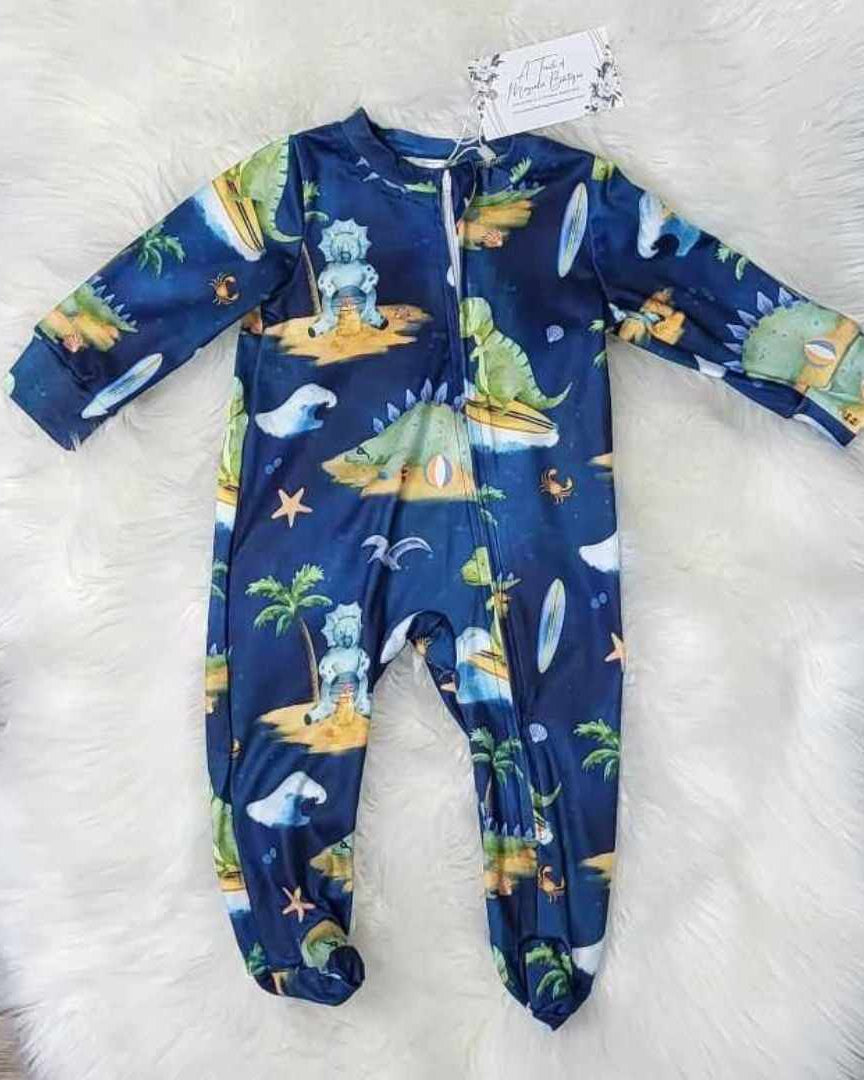 Baby Boy Dinosaur Zipper Sleeper Footed Romper  A Touch of Magnolia Boutique   