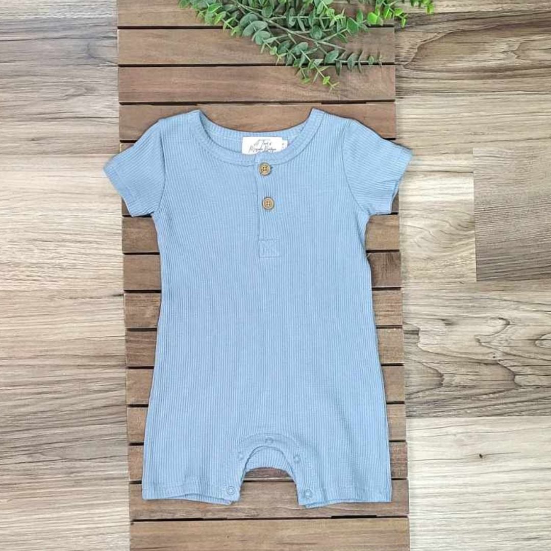 Baby Boy Dusty Blue Waffle Shorts Romper  A Touch of Magnolia Boutique   