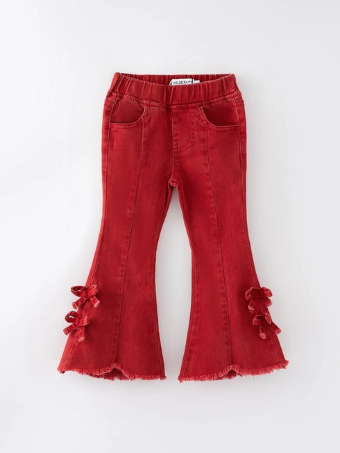 Red Bow Flared Jeans w/ Elastic Waistband A Touch of Magnolia Boutique