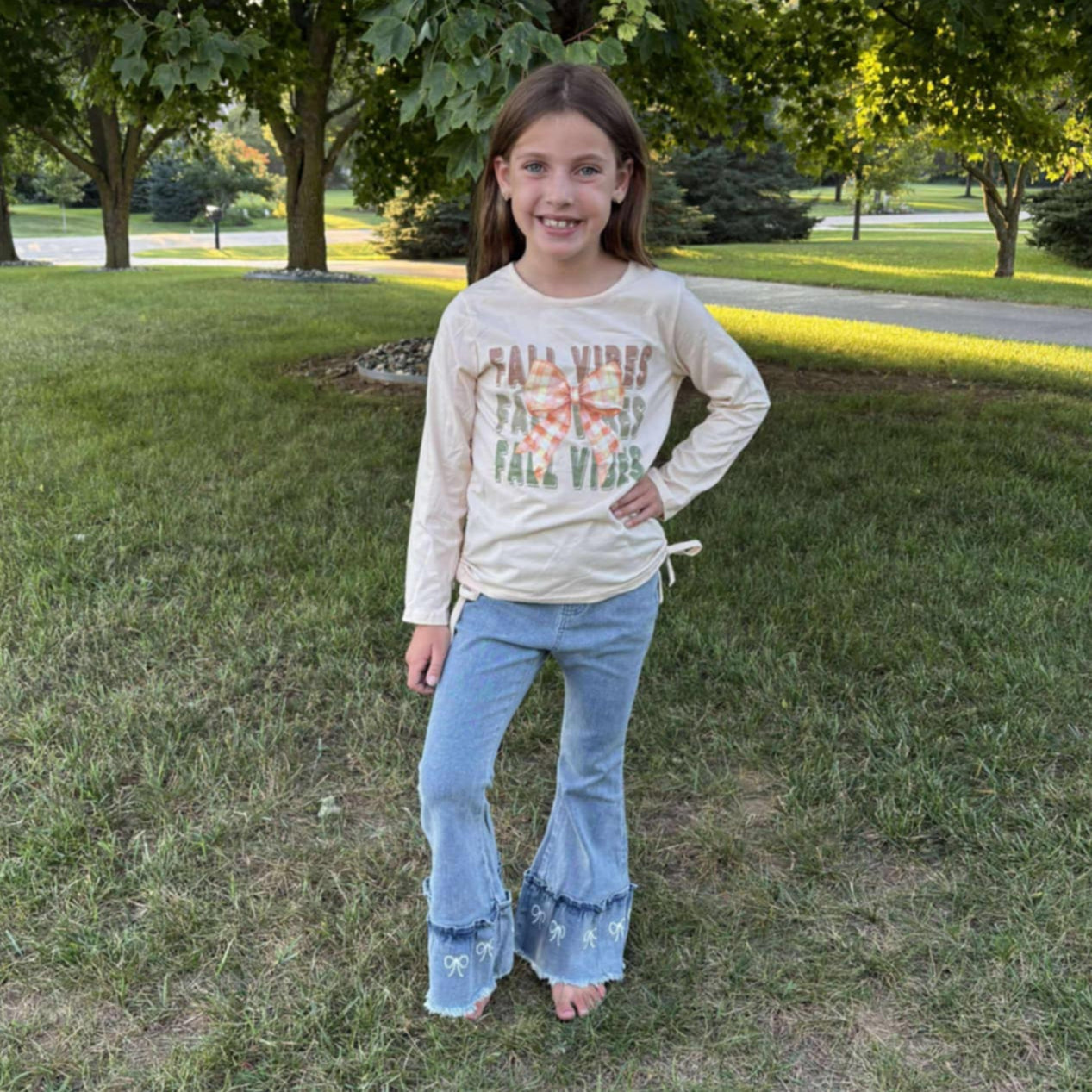 Fall Vibes Top and Denim Bow Bells Outfit A Touch of Magnolia Boutique