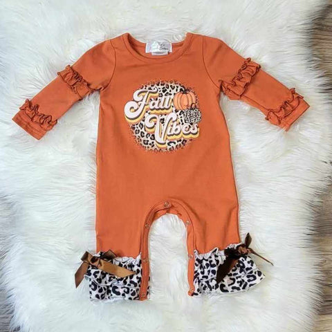 Baby Girl Fall Vibes Rust and Cheetah Ruffle Sleeve Romper