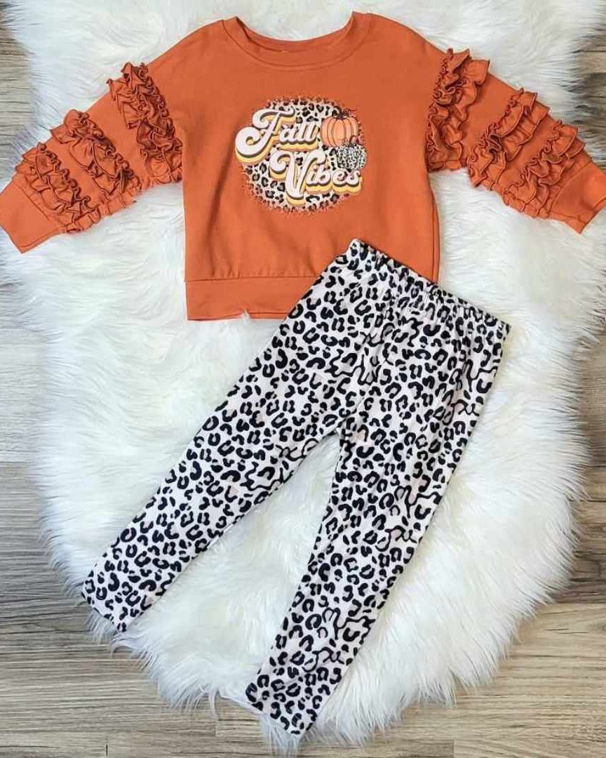 Rust Fall Vibes Ruffle Sleeve Top and Cheetah Leggings Set  A Touch of Magnolia Boutique   