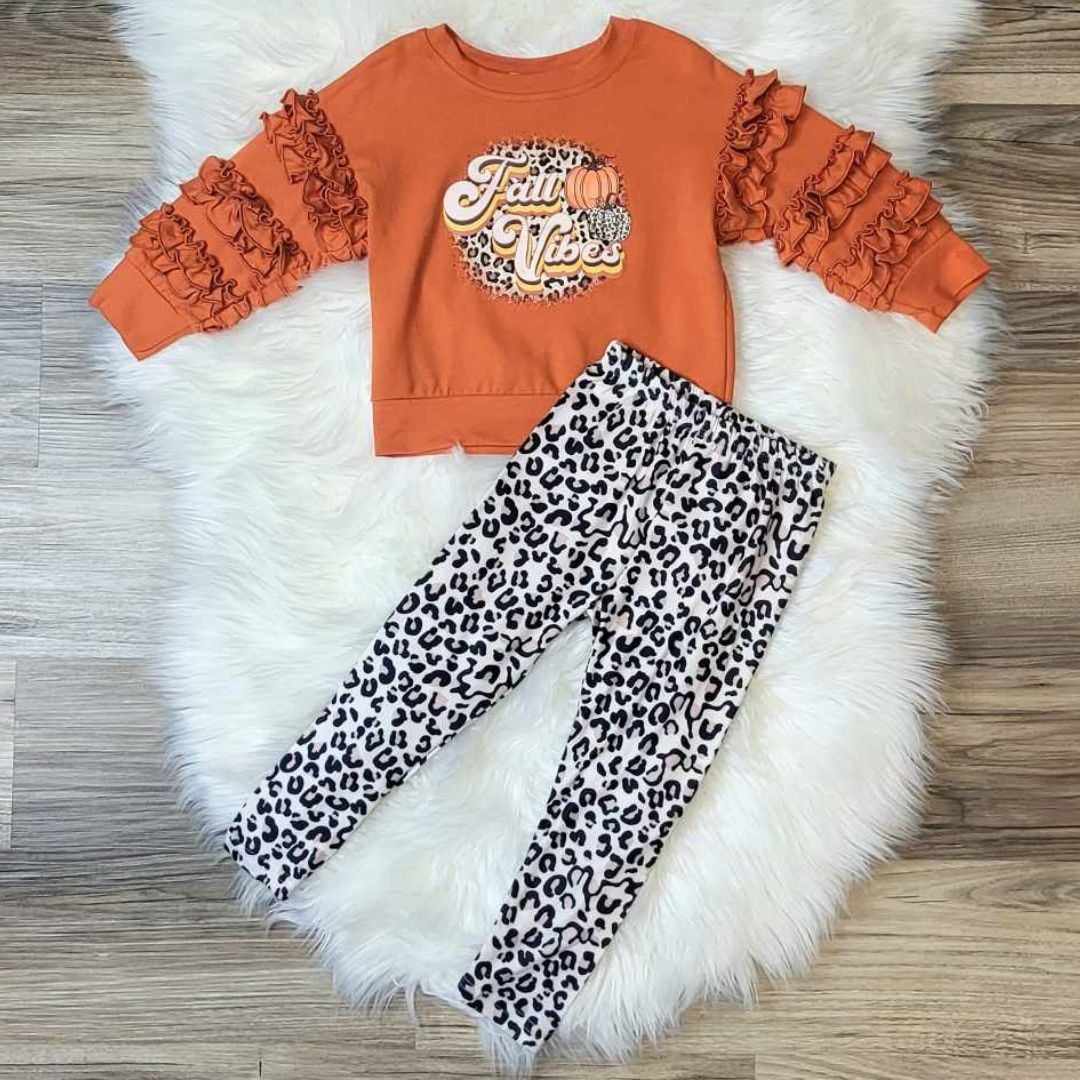 Rust Fall Vibes Ruffle Sleeve Top and Cheetah Leggings Set  A Touch of Magnolia Boutique   