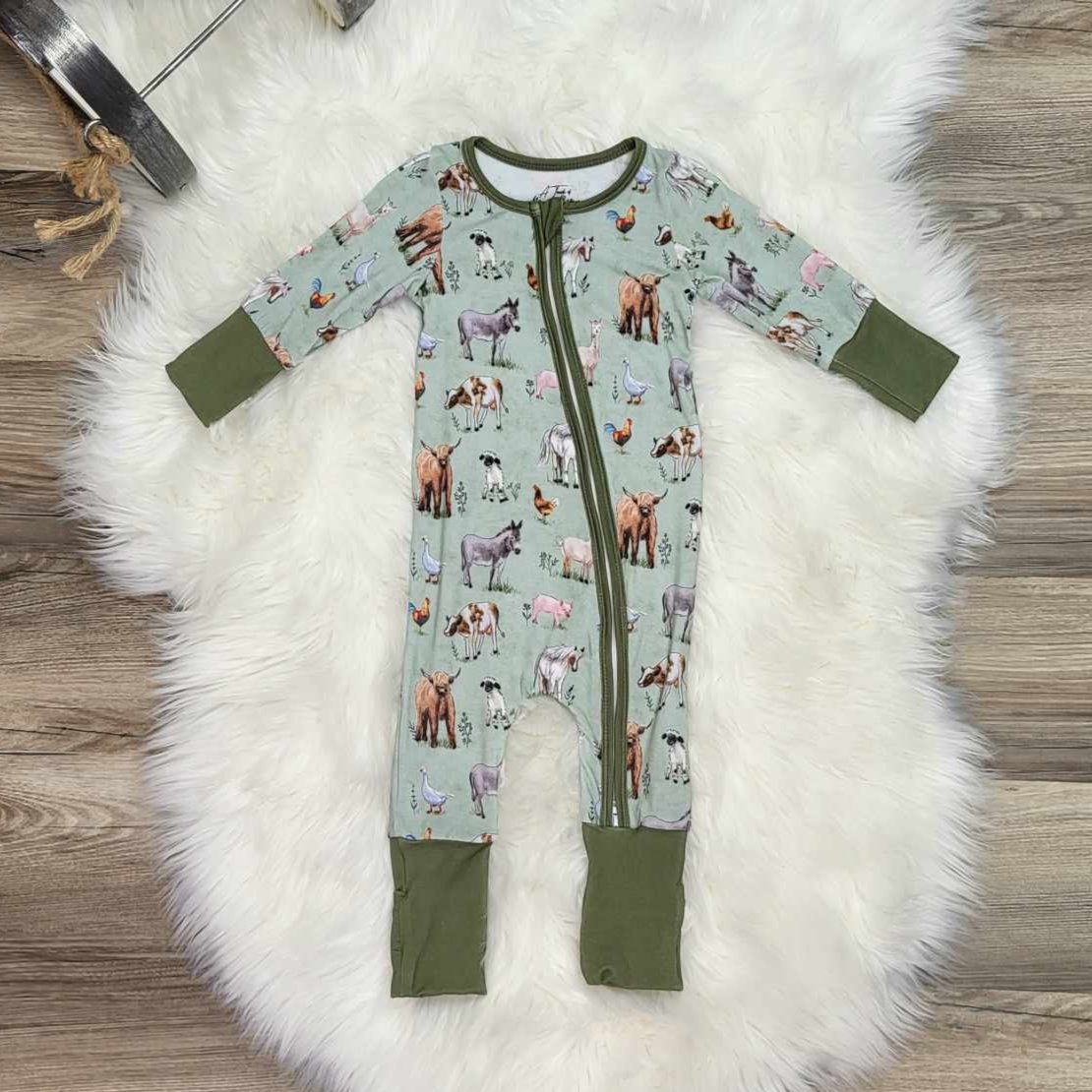 Bamboo Baby Zippie Romper/Sleeper- Unisex Farm Animals  A Touch of Magnolia Boutique   