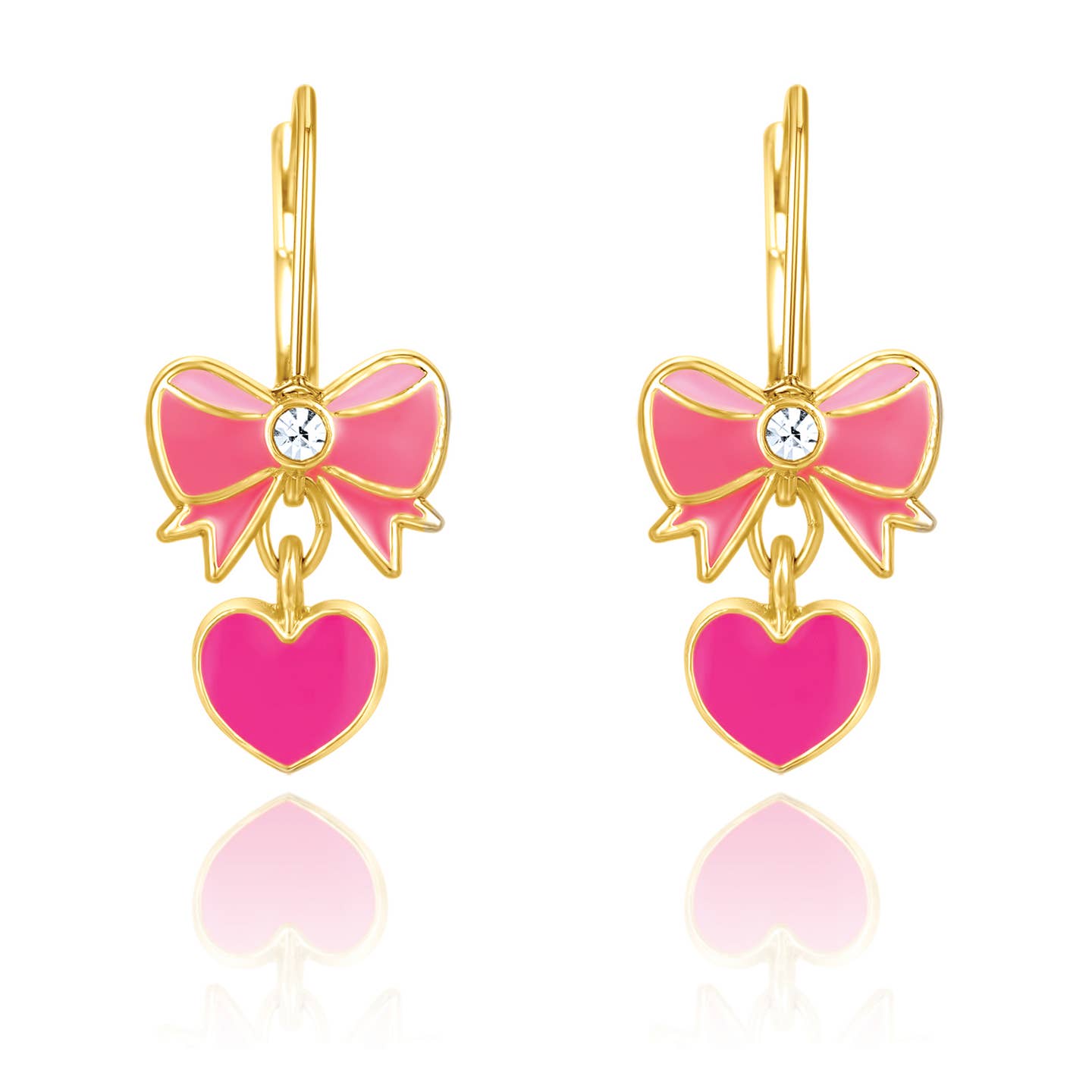 Pink Heart & Bow Leverback Dangle Earrings A Touch of Magnolia Boutique