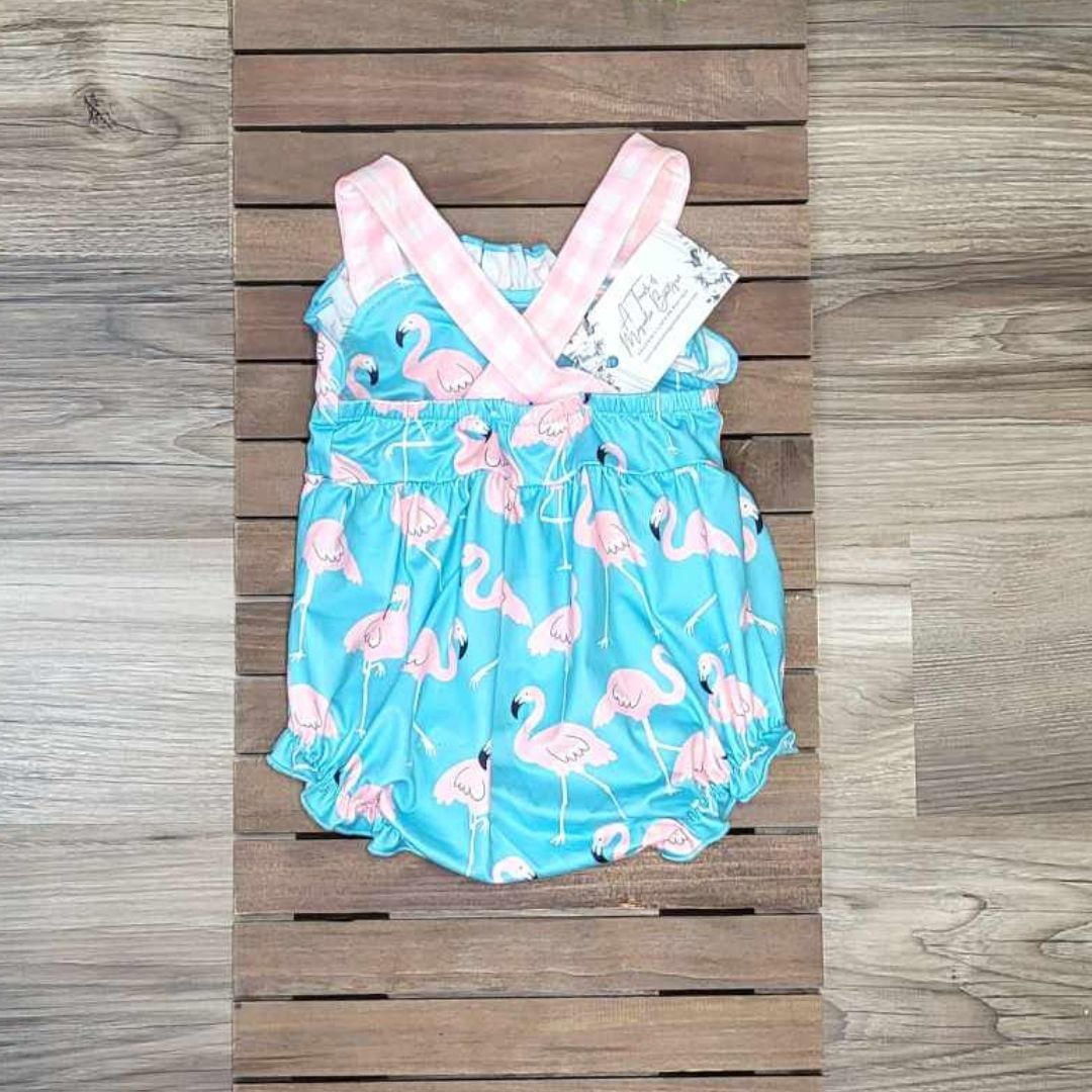 Baby Girl Flamingo with Pink Plaid Pocket Romper  A Touch of Magnolia Boutique   