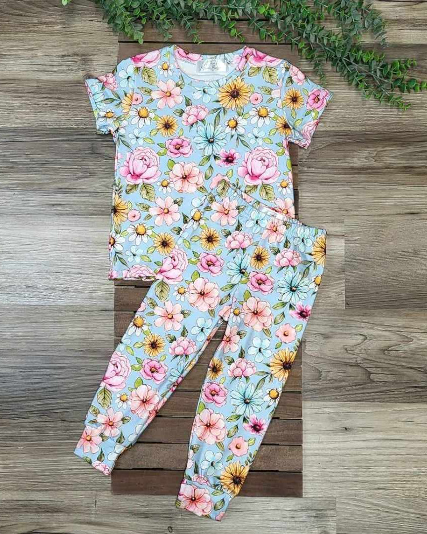 Girls Floral Short Sleeve Pajama Set  A Touch of Magnolia Boutique   
