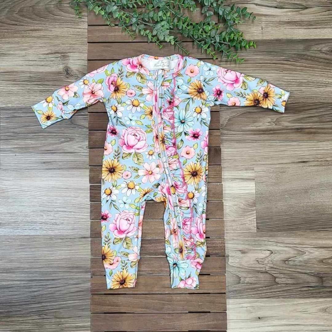 Baby Girl Zipper Ruffle Floral Sleeper/Romper  A Touch of Magnolia Boutique   