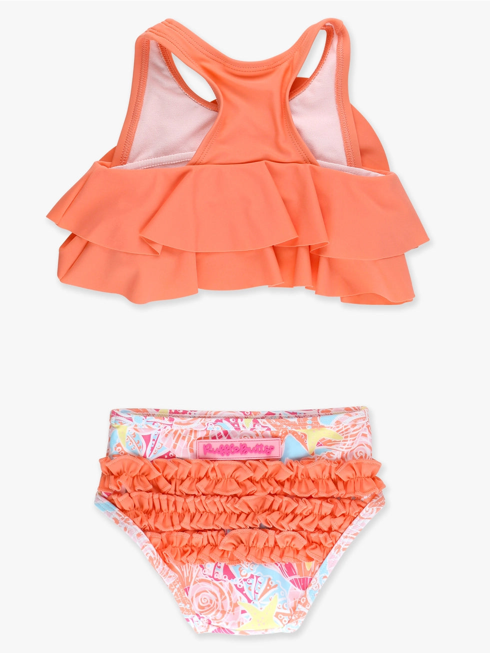 Girls Sunset Seashells Flounce Bikini 2-Piece Swimsuit with Signature Rear Ruffles A Touch of Magnolia Boutique