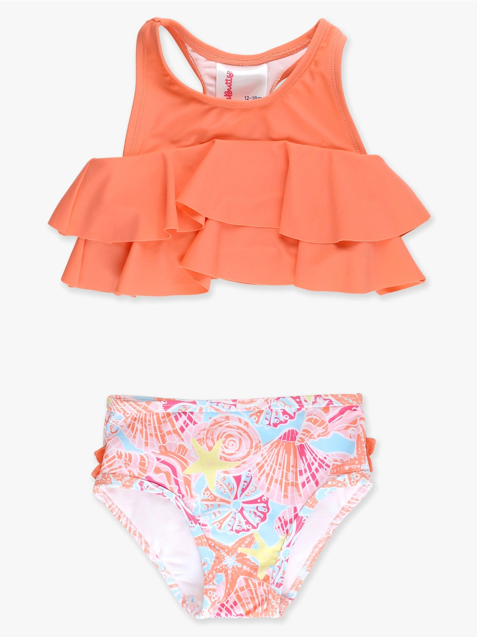 Girls Sunset Seashells Flounce Bikini 2-Piece Swimsuit with Signature Rear Ruffles A Touch of Magnolia Boutique