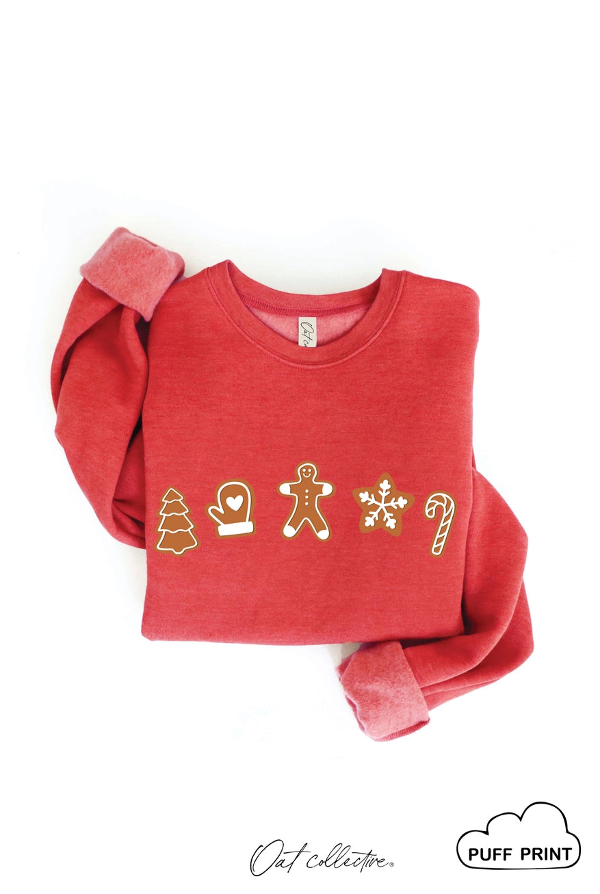 Christmas Cookie Row Puff Graphic Sweatshirt Oat Collective- Cranberry Heather A Touch of Magnolia Boutique