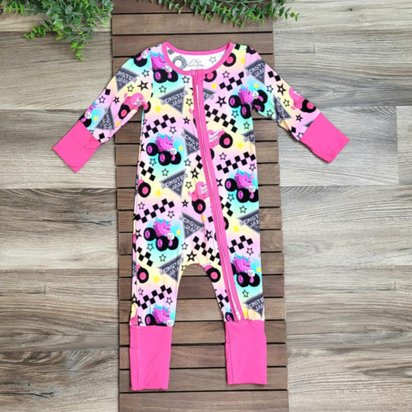 まめ♡Bibiy. ROSIEPEPURAMUTOP Bamboo Monster Truck Baby Girl Zippie Romper/Sleeper – A
