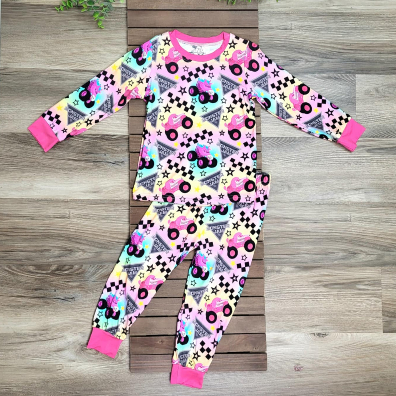 Bamboo Girls Monster Truck Two-Piece Pajama Set A Touch of Magnolia Boutique