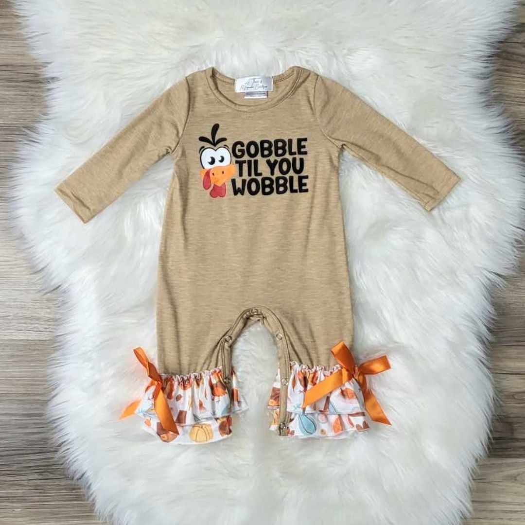 Baby Girl Gobble Til You Wobble Romper  A Touch of Magnolia Boutique   