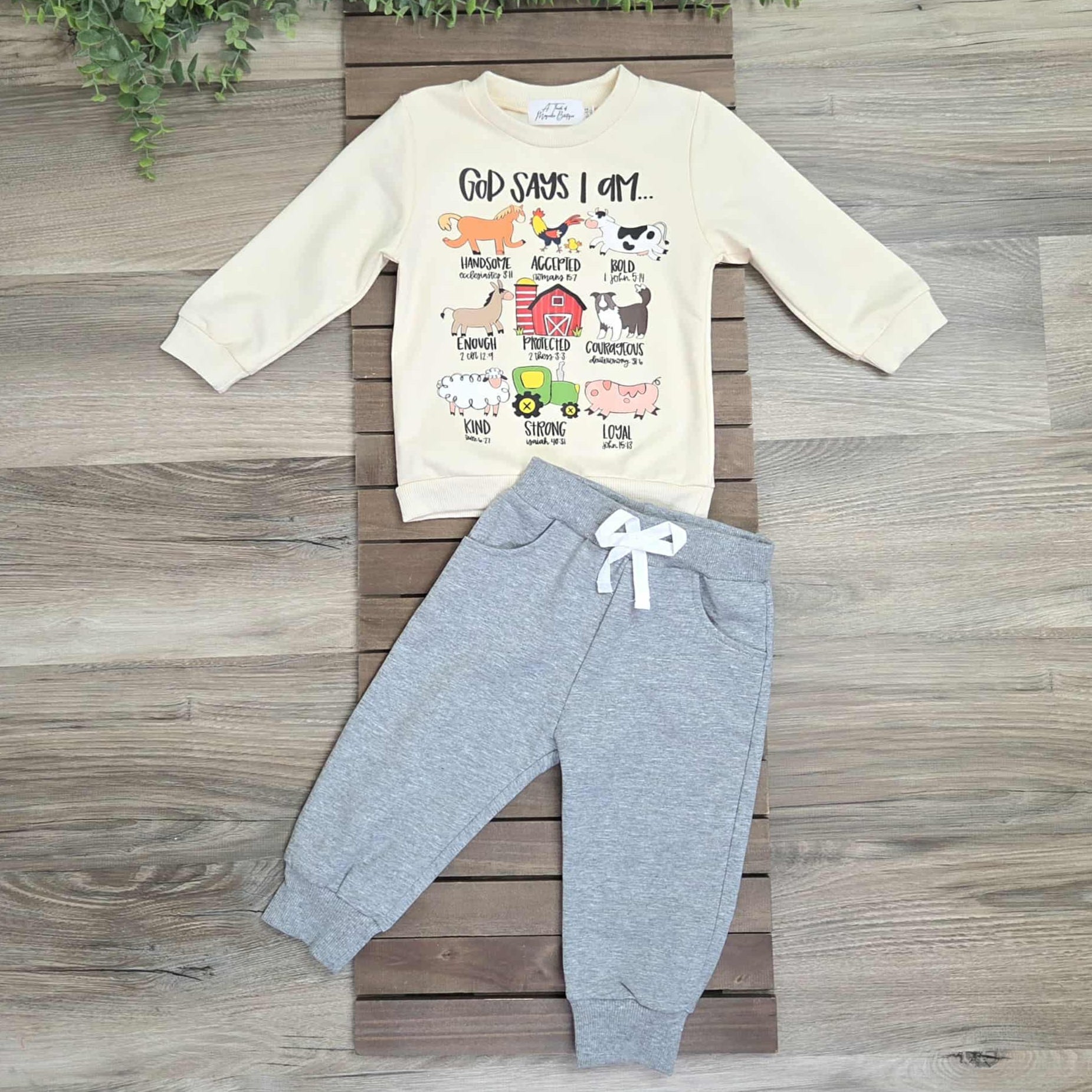 God Says I Am Farm Themed Jogger Set- Baby & Toddler Boys A Touch of Magnolia Boutique