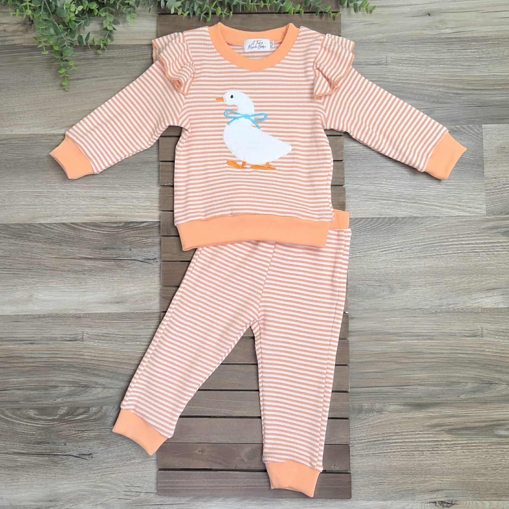 Coral Striped Goose Jogger Set-Baby & Toddler Girls A Touch of Magnolia Boutique