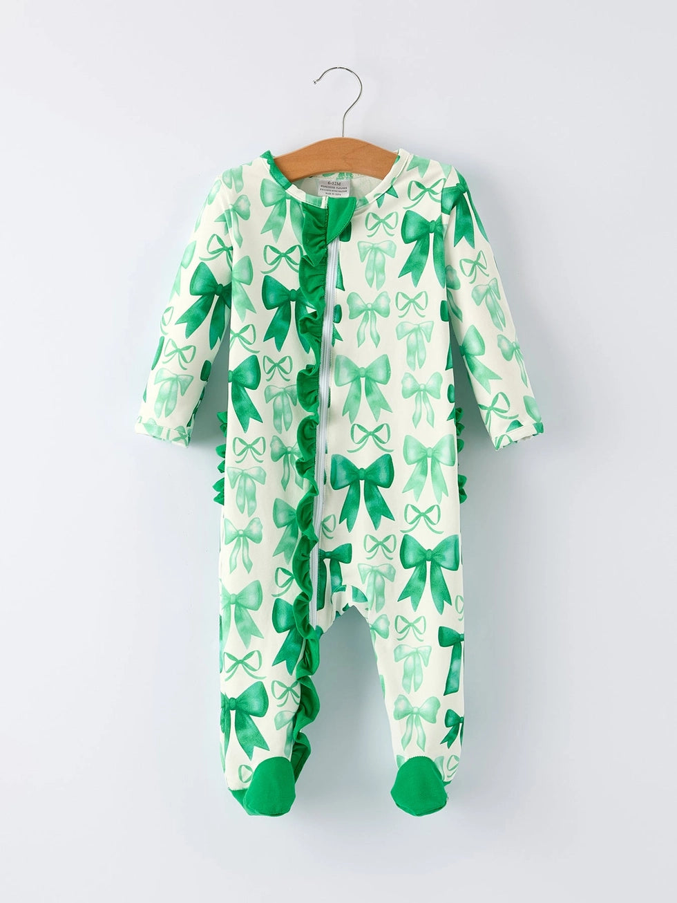 Green Bow Ruffle Baby Girl Romper A Touch of Magnolia Boutique