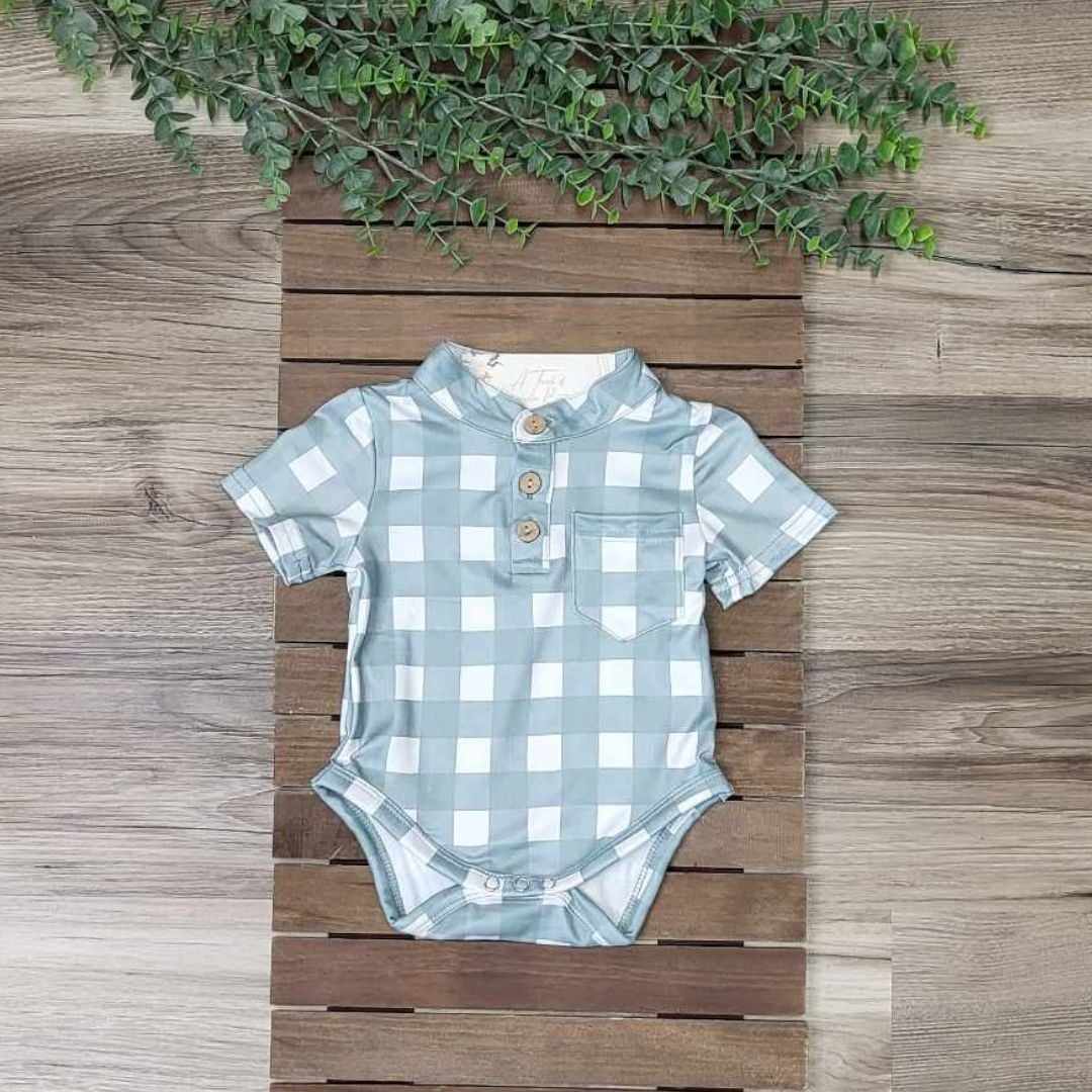 Baby Boy Green Plaid Romper  A Touch of Magnolia Boutique   