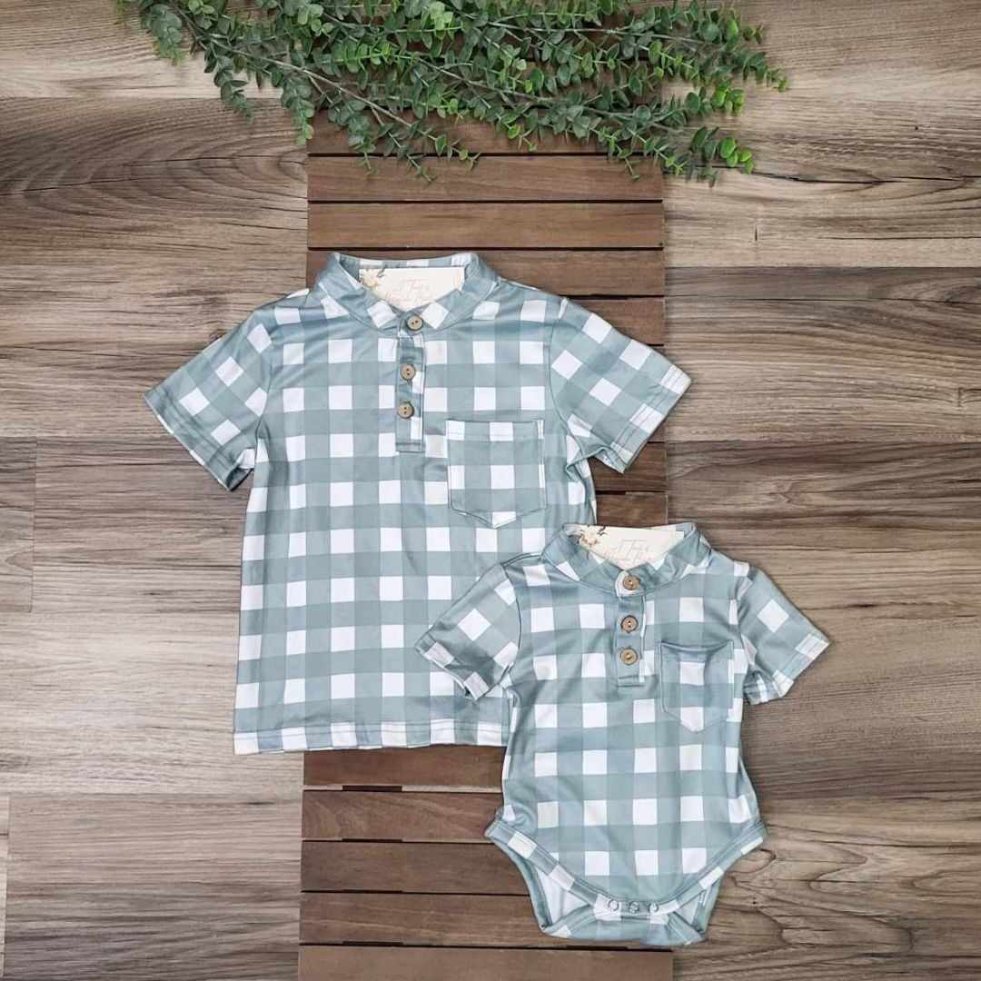 Baby Boy Green Plaid Romper  A Touch of Magnolia Boutique   