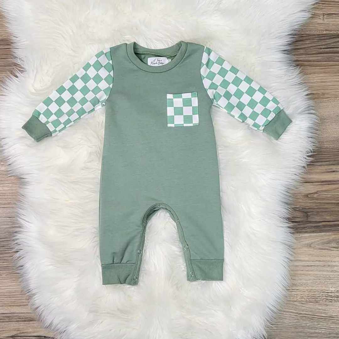 Baby Green Checkered Romper  A Touch of Magnolia Boutique   