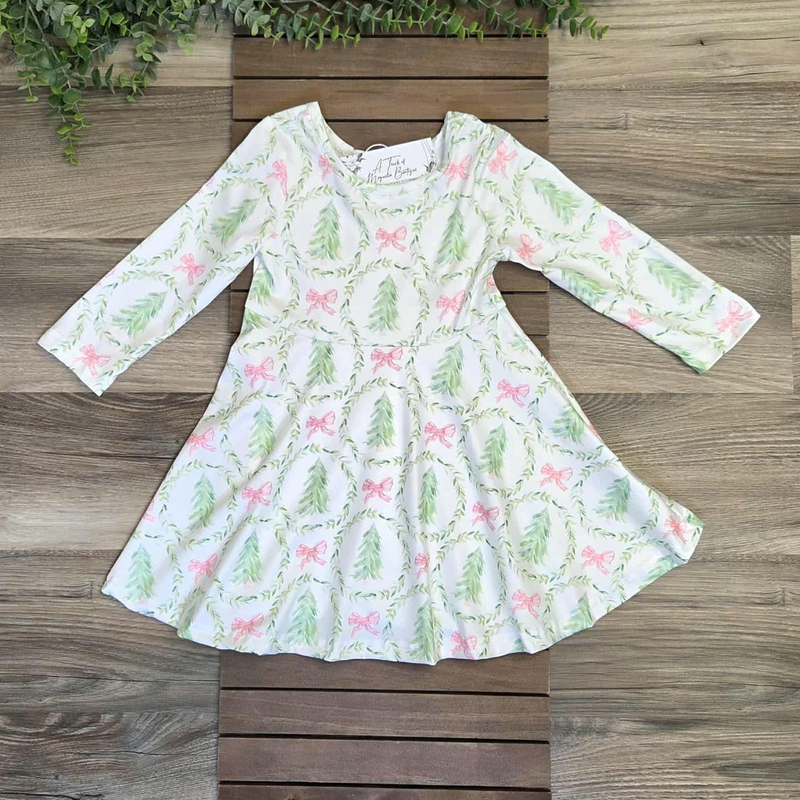 Holiday Wreath with Trees and Bows dress A Touch of Magnolia Boutique