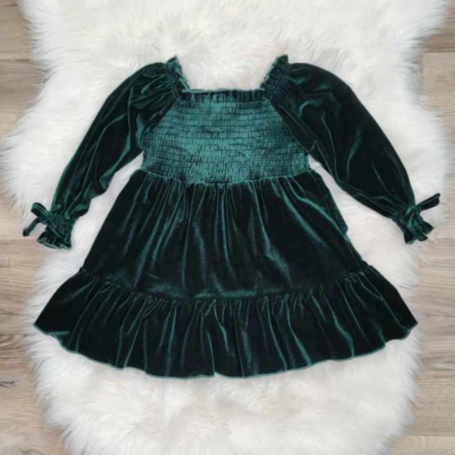 Green Velvet Smocked Dress  A Touch of Magnolia Boutique   