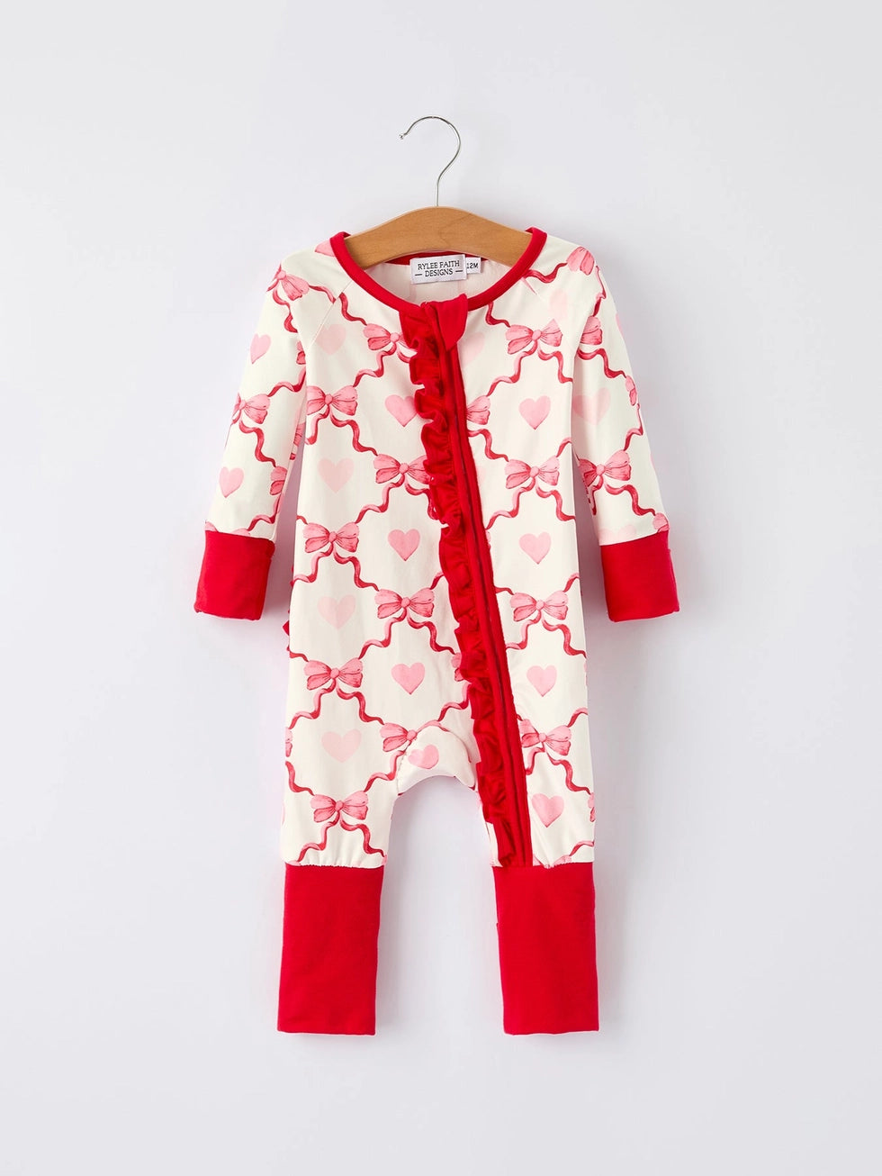 Baby Girl Bow and Hearts Romper with Ruffle Back A Touch of Magnolia Boutique